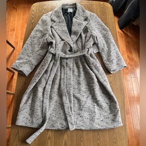 Herringbone Long wool trench Wrap Coat